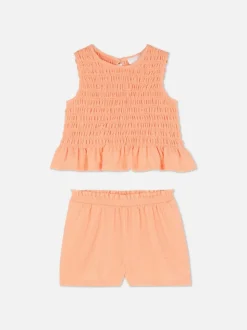 Zestaw z bluzką i szortami z marszczeniami