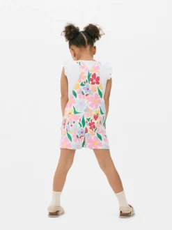 Zestaw z ogrodniczkami w kwiaty