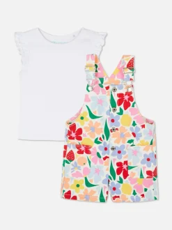 Zestaw z ogrodniczkami w kwiaty