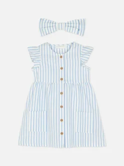 Zestaw z sukienką w paski i kokardką