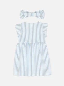 Zestaw z sukienką w paski i kokardką