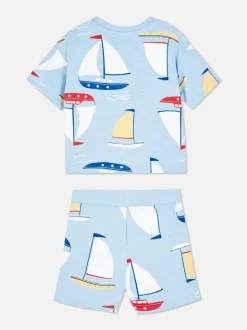 Zestaw z T-Shirtem i szortami ze wzorem w statki