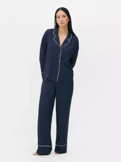 Żakardowa góra od piżamy z długim rękawem