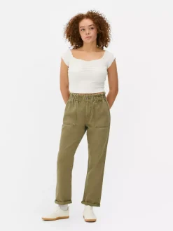 Bawełniane spodnie typu paper bag