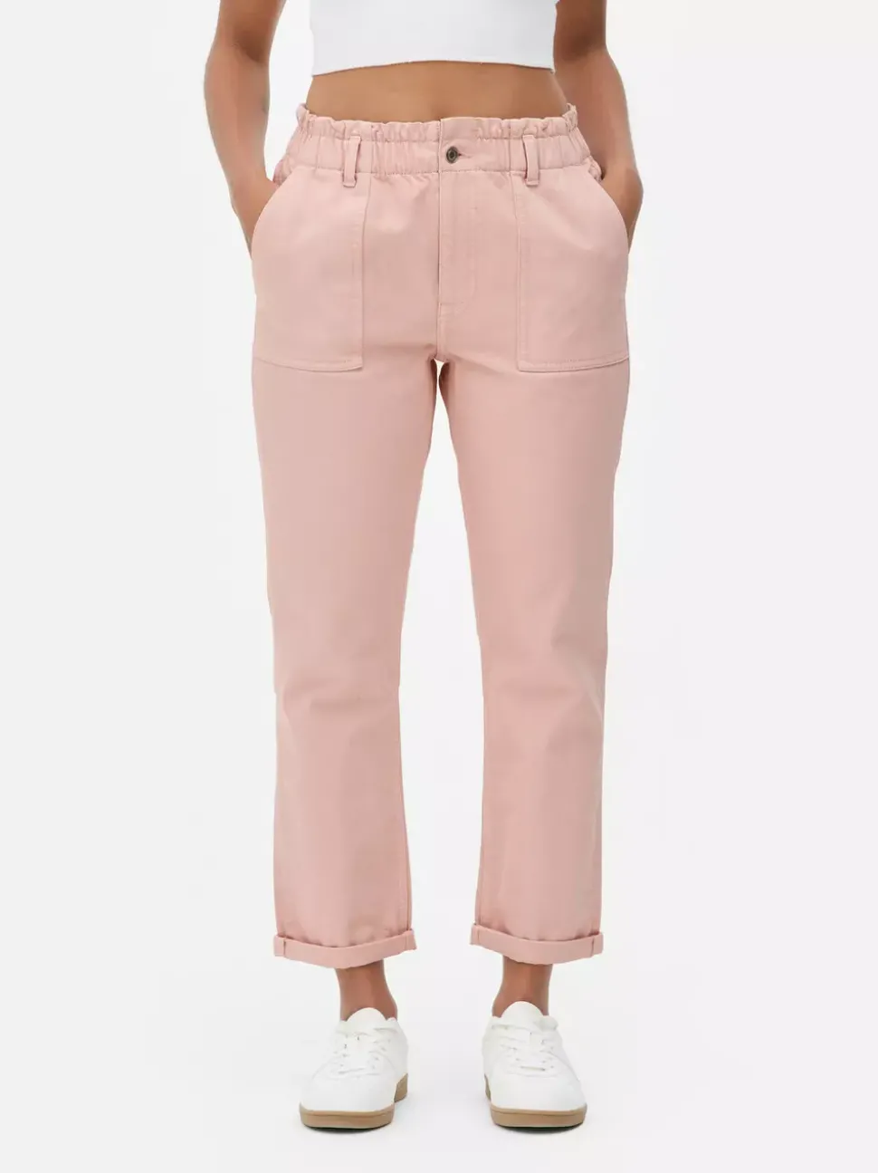 Bawełniane spodnie typu paper bag