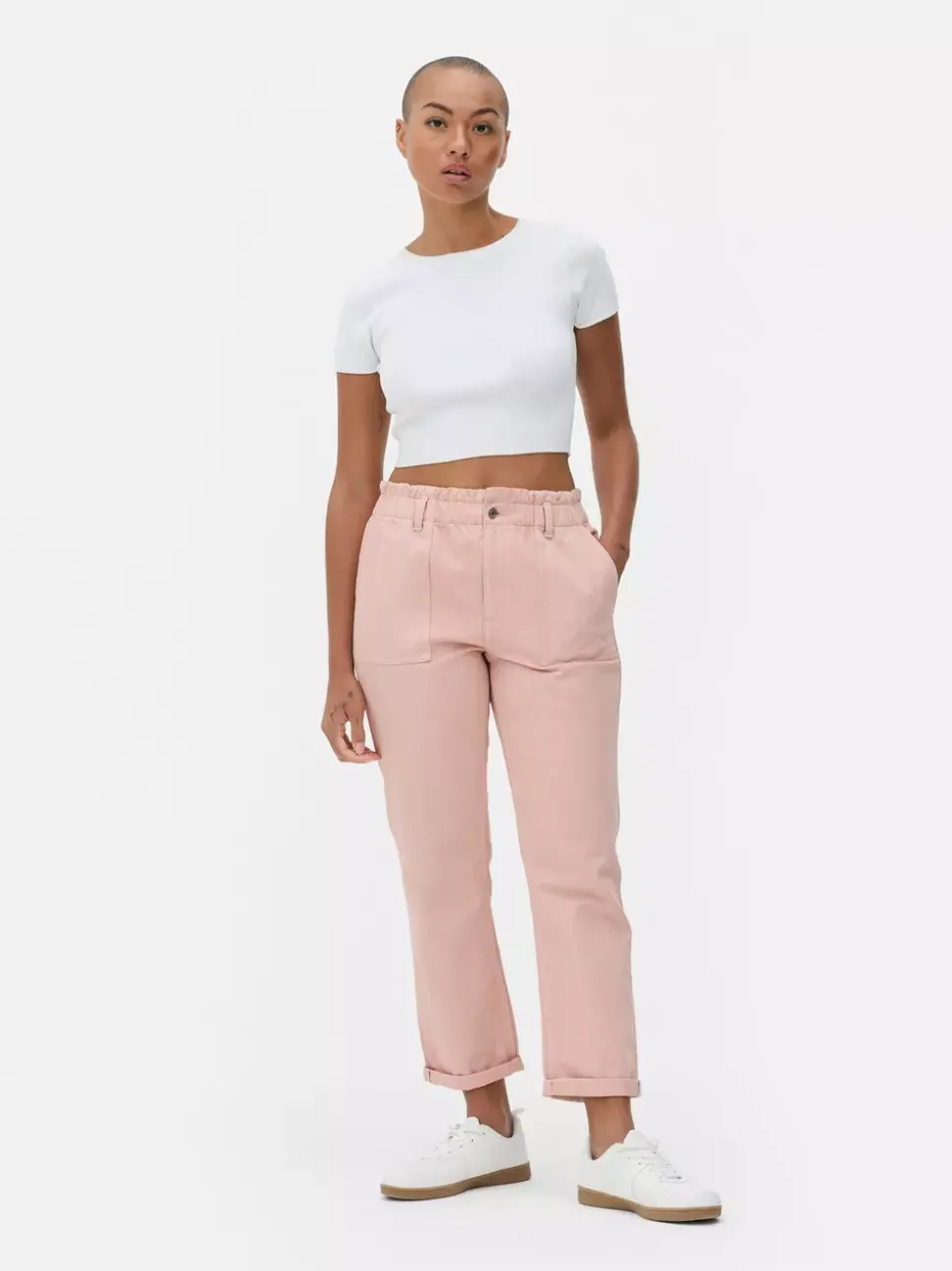 Bawełniane spodnie typu paper bag