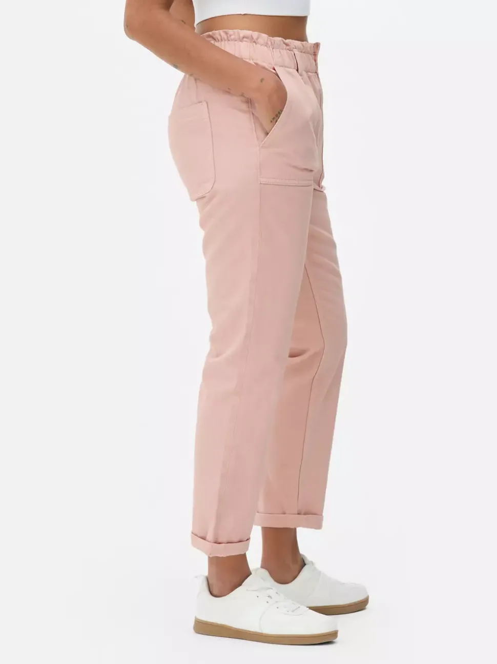 Bawełniane spodnie typu paper bag