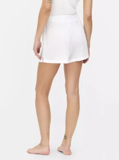 Białe tkane szorty piżamowe