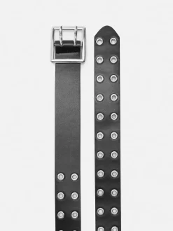 Czarny pasek z podwójnymi oczkami i przelotkami