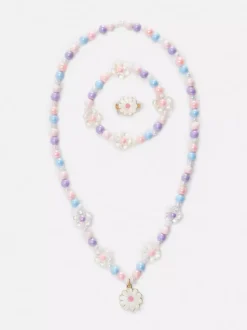 3-częściowy zestaw biżuterii z koralikami i kwiatami