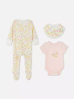 3-częściowy zestaw ubranek w kwiaty dla noworodka