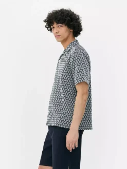 Dżersejowa koszula na guziki z geometrycznym wzorem