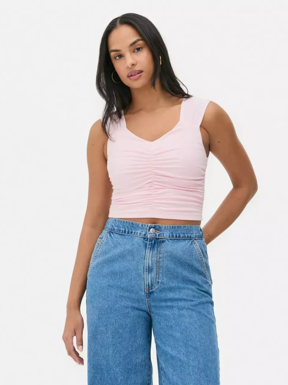 Dżersejowa koszulka bez rękawów z marszczeniami