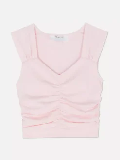 Dżersejowa koszulka bez rękawów z marszczeniami