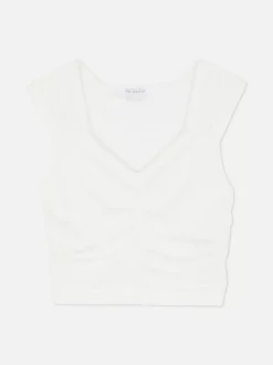 Dżersejowa koszulka bez rękawów z marszczeniami