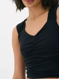 Dżersejowa koszulka bez rękawów z marszczeniami