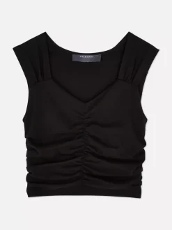 Dżersejowa koszulka bez rękawów z marszczeniami