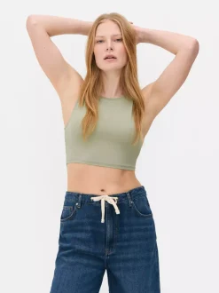 Dżersejowy top bez rękawów z efektem drugiej skóry