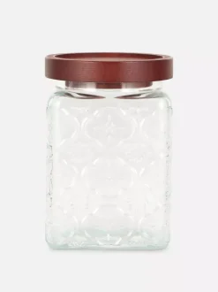 Duży szklany pojemnik z wytłoczonym wzorem