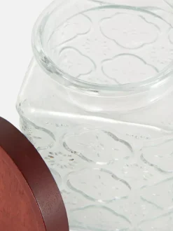 Duży szklany pojemnik z wytłoczonym wzorem