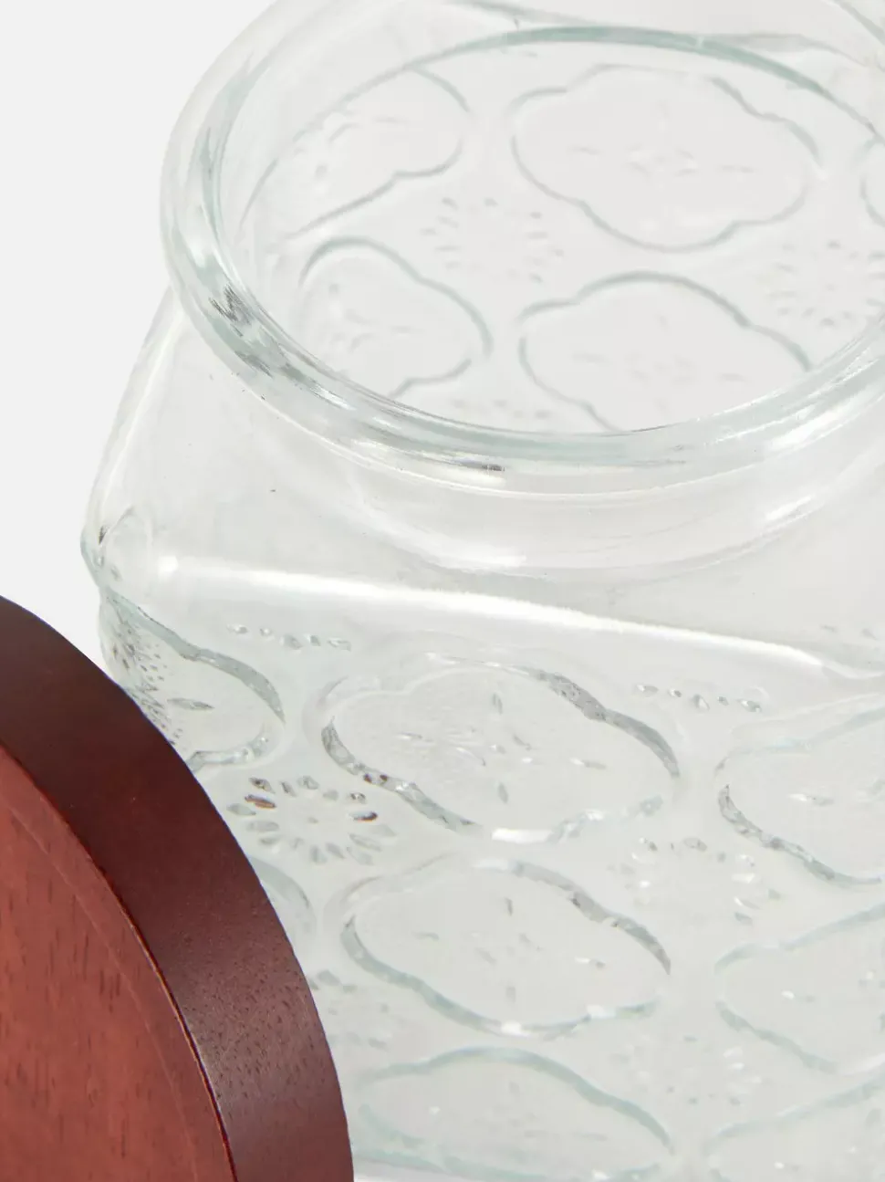 Duży szklany pojemnik z wytłoczonym wzorem