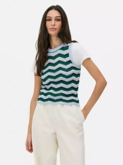 Dzianinowa koszulka bez rękawów w zygzaki