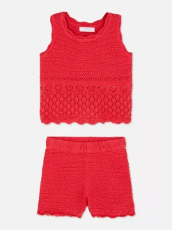 Dzianinowa koszulka bez rękawów i szorty, komplet