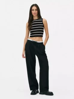 Dzianinowy top bez rękawów z okrągłym dekoltem