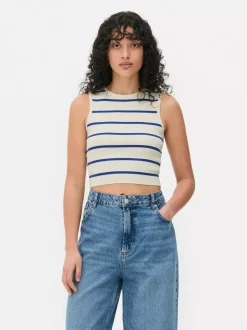 Dzianinowy top bez rękawów z okrągłym dekoltem