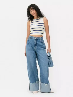 Dzianinowy top bez rękawów z okrągłym dekoltem