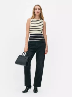 Dzianinowy top bez rękawów z okrągłym dekoltem