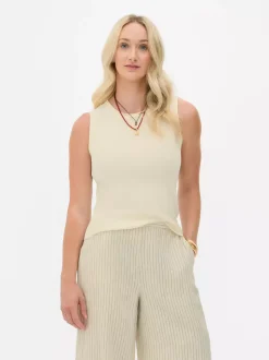 Dzianinowy top bez rękawów z okrągłym dekoltem