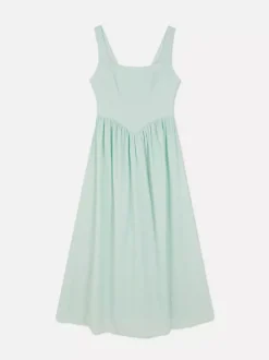 Gorsetowa sukienka midi bez rękawów