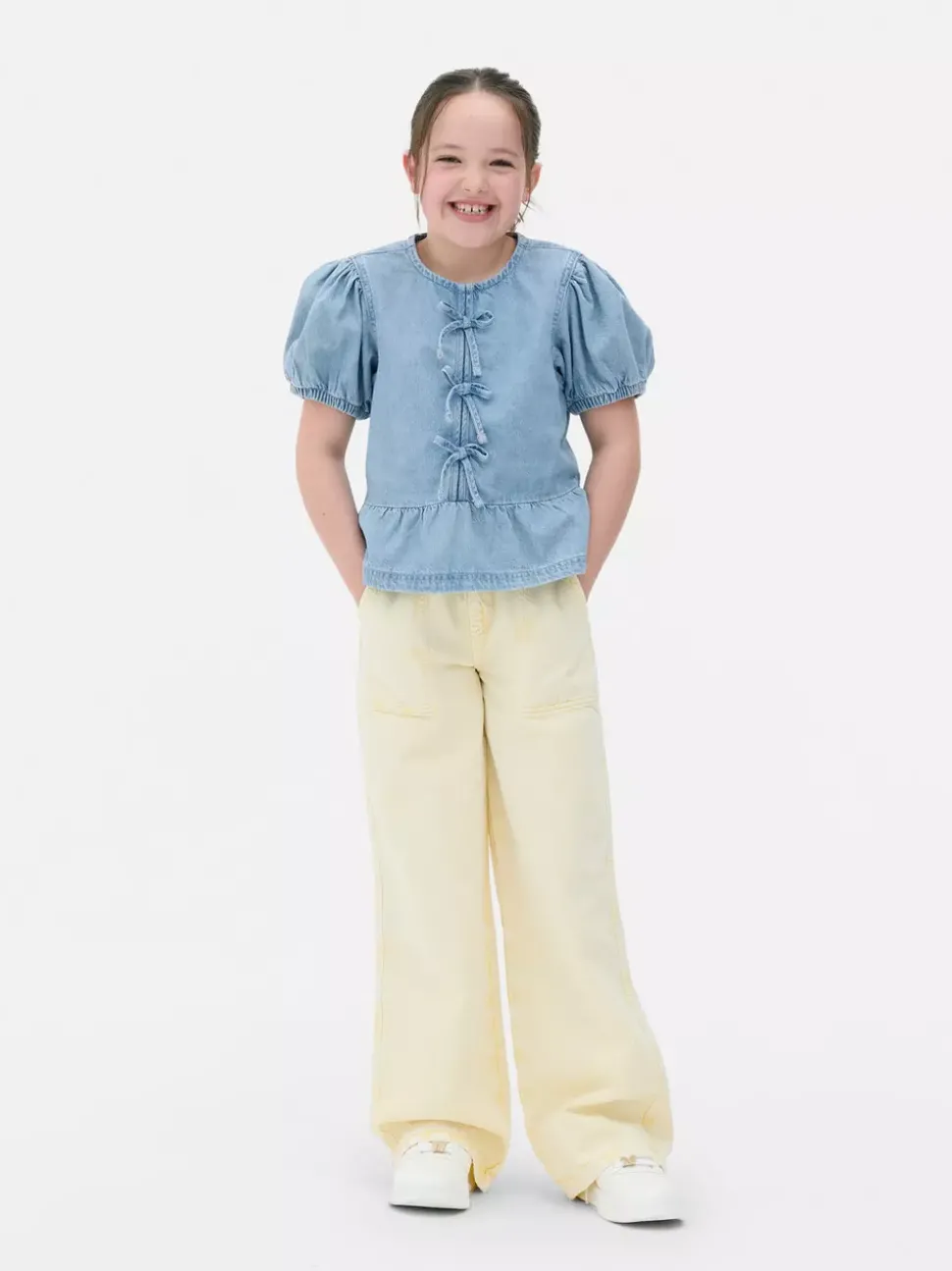 Jeansowa bluzka z bufiastym rękawem