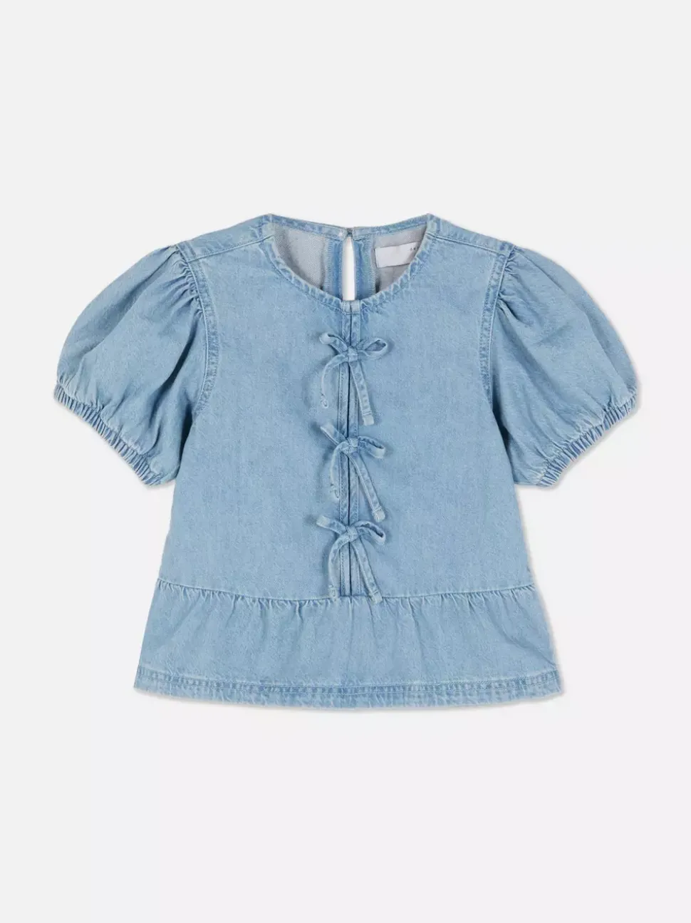 Jeansowa bluzka z bufiastym rękawem