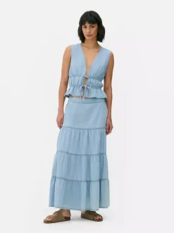 Jeansowa warstwowa spódnica maxi