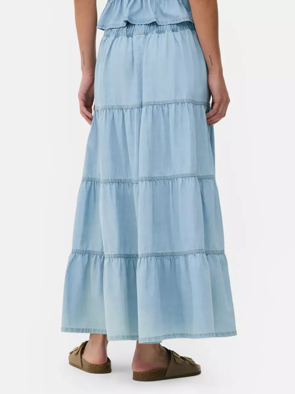 Jeansowa warstwowa spódnica maxi