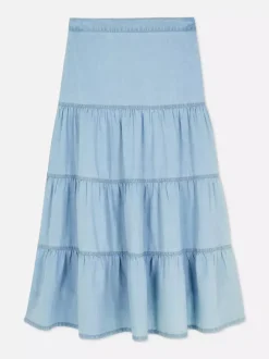 Jeansowa warstwowa spódnica maxi