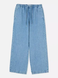 Jeansowe joggery z wiązaniem w talii