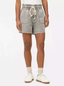 Jeansowe szorty bermudy ze sznurkowym wiązaniem