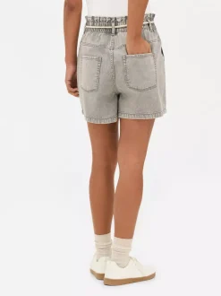 Jeansowe szorty bermudy ze sznurkowym wiązaniem