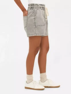 Jeansowe szorty bermudy ze sznurkowym wiązaniem