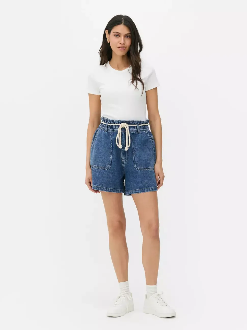 Jeansowe szorty bermudy ze sznurkowym wiązaniem