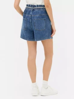 Jeansowe szorty bermudy ze sznurkowym wiązaniem