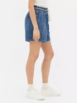 Jeansowe szorty bermudy ze sznurkowym wiązaniem