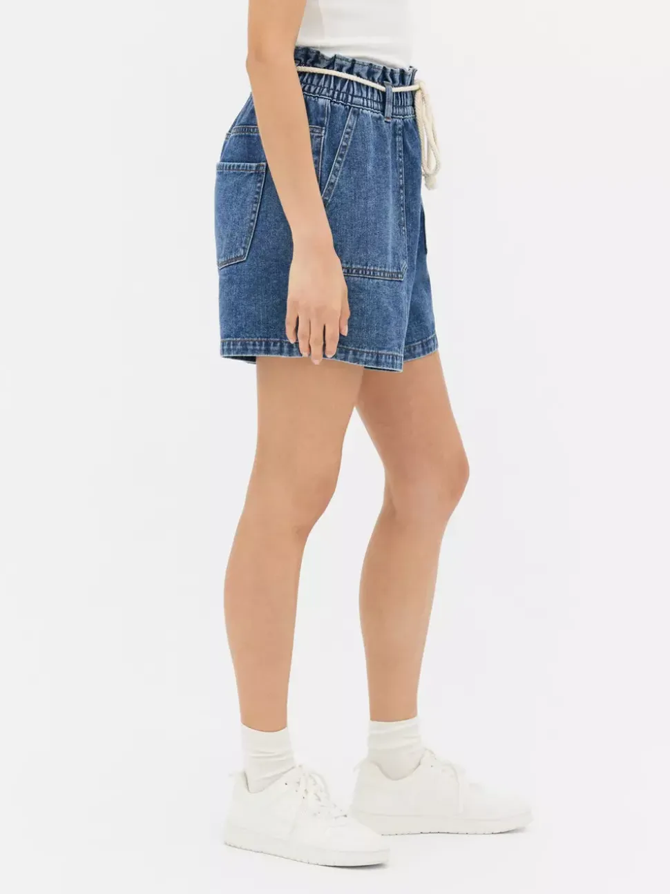 Jeansowe szorty bermudy ze sznurkowym wiązaniem