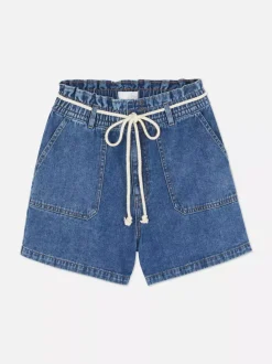 Jeansowe szorty bermudy ze sznurkowym wiązaniem