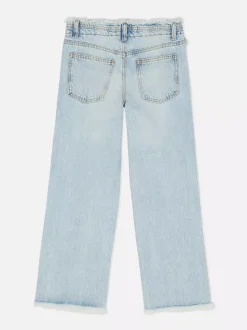 Jeansy z szeroką nogawką i postrzępionym obszyciem