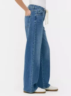 Jeansy z szerokimi nogawkami i wiązaniem w talii