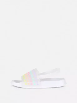 Klapki z motywem serca w paski